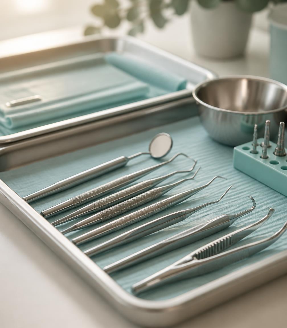 Instrumentos odontológicos organizados em consultório