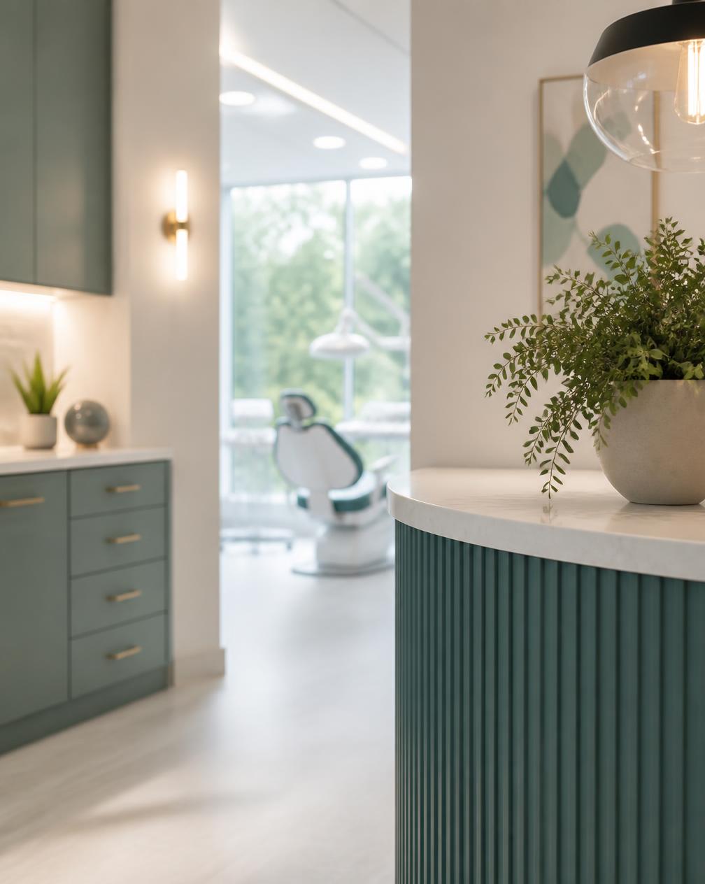 Ambiente de consultório odontológico moderno com iluminação natural